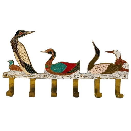 Vintage Messing Wandgarderobe Enten Emaille 1970er