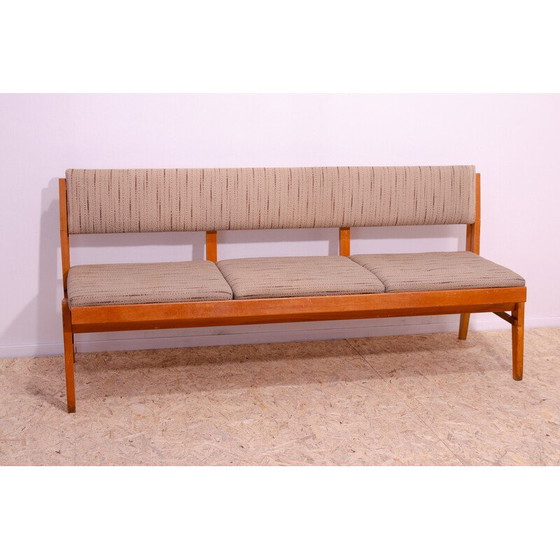 Image 1 of Banc pliant vintage en bois de hêtre et tissu, Tchécoslovaquie 1960