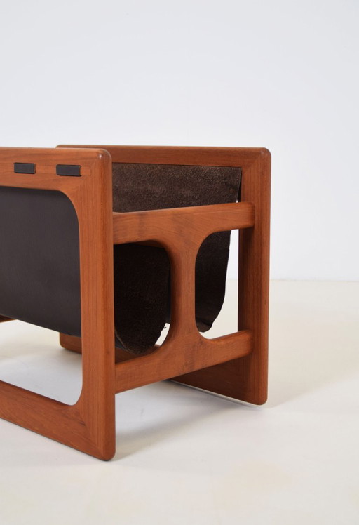 Deense Dubbele Magazinehouder Uit Teak En Leder Door Salin Møbler, Jaren '70 – tijdschriftenrek, Wood, Leather (photo 2 of 7)