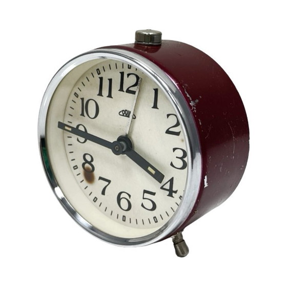 Image 1 of Burgundy PRIM Vintage mechanical alarm clock, FUNCTIONAL, Czechoslovakia, 1960s.