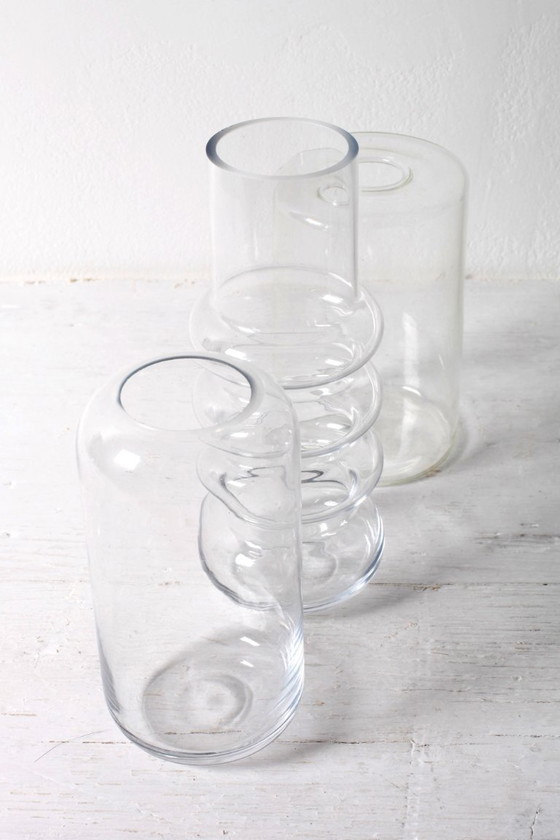 Image 1 of Set of 3 Small Clear Glass Designer Vases / Sweden / 2000s