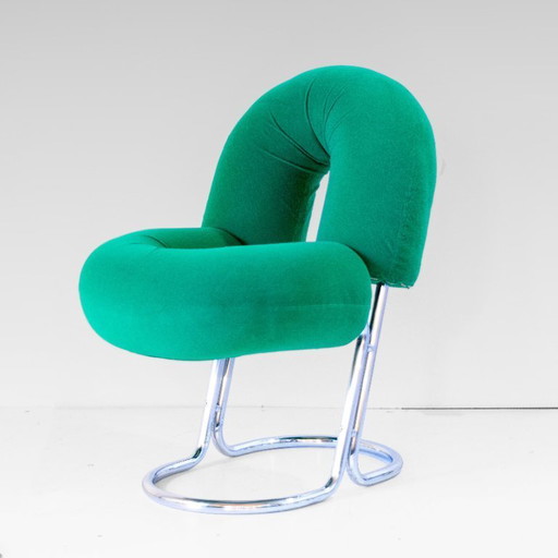 1x sedia da scrivania vintage italiana in stile spaziale di Renato Zevi, in velluto verde e cromata