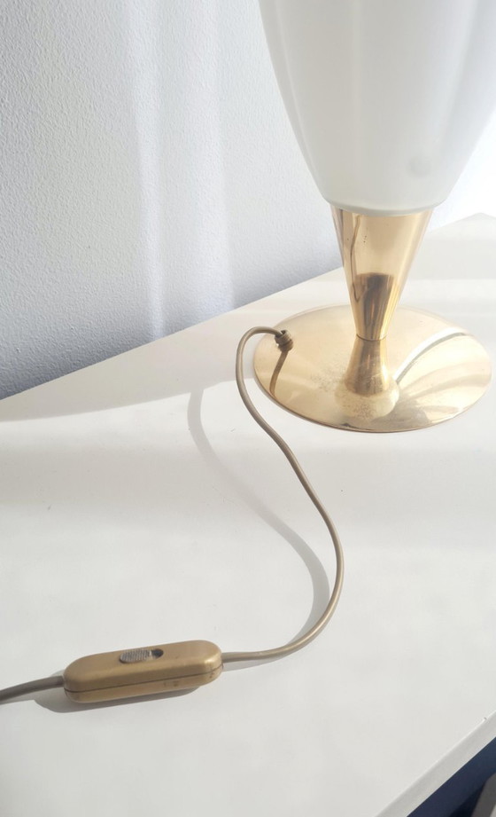 Image 1 of Lampada vintage a tulipano, vetro smerigliato, oro, stile francese