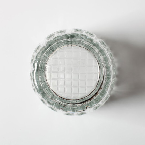 Image 1 of Mid-century Vintage Solid Heavy Clear Hand Pressed Glass Flower Vase / Fidenza / Italy / 1960s