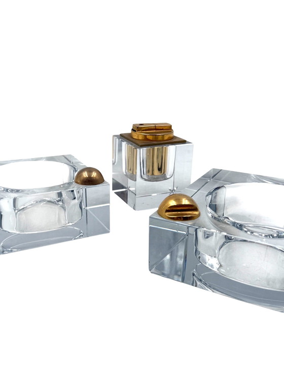 Image 1 of Hollywood Regency Glas-Rauchset, Frankreich 1970er Jahre