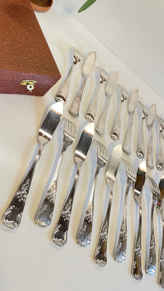 Image 1 of 12 Fourchettes 12 Couteaux à Poisson PLATIL Métal Argenté 