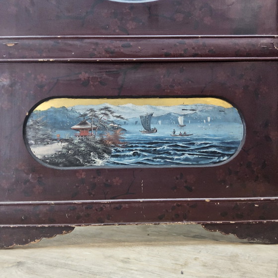 Vintage Rood Chinees Kamerscherm (Traditioneel Landschap Tempels) Oosters / Bohemian Paravent – Kamerschermen (photo 4 of 15)