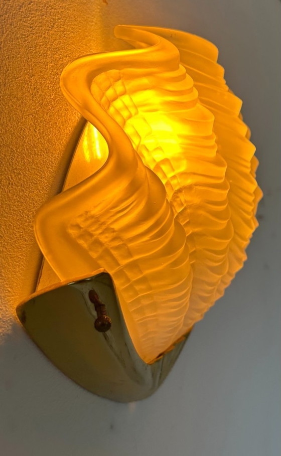 Image 1 of Lampada da parete vintage, ottone e vetro sabbiato, Francia 1960