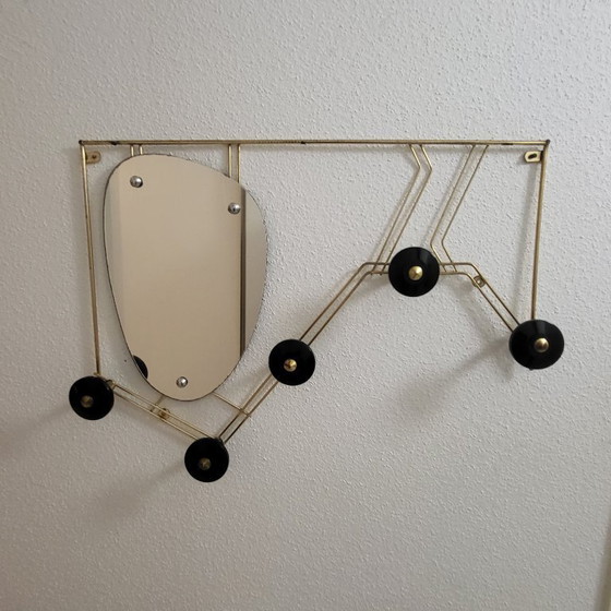 Image 1 of Coat rack, 1950s design coat rack, mirror and brass