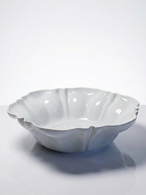 Gran frutero/ensaladero de porcelana fina de Limoges blanca, vintage/antiguo.