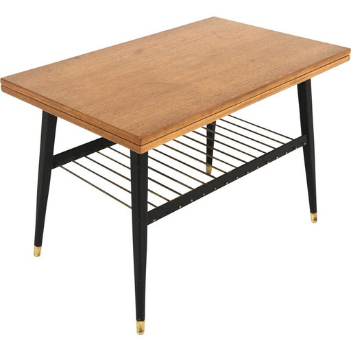 Mesa de centro extensible vintage de teca y haya, Suecia, 1950