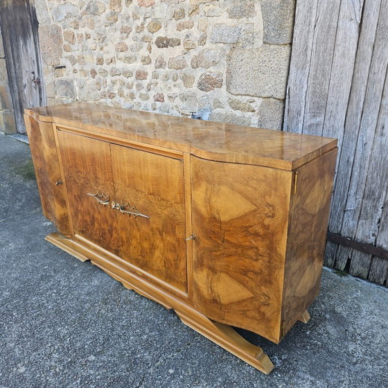 Image 1 of Buffet Art Déco français - Bois d'orme ronce brillant - Années 20