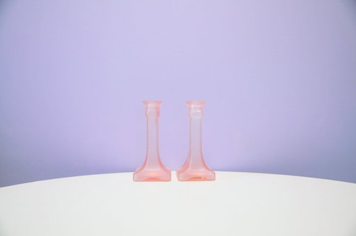 set x2 roze glazen kandelaars