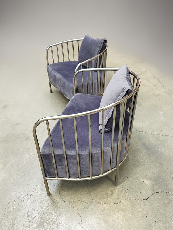 Image 1 of Poltrona lounge vintage in metallo con struttura a corde, design moderno, stile Space Age.