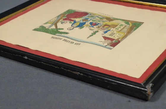 1920s Set of 4 French Imagerie Pellerin “Four Seasons” Hand-Colored Prints, Epinal – Art Prints, Paper, Glass (photo 5 of 17)