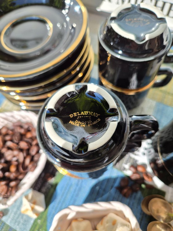 Dalaunay France 6-Personen-Set (12) Espressotasse mit Untertasse - Schwarz mit Gold. – Delaunay, Geschirr (photo 3 of 8)