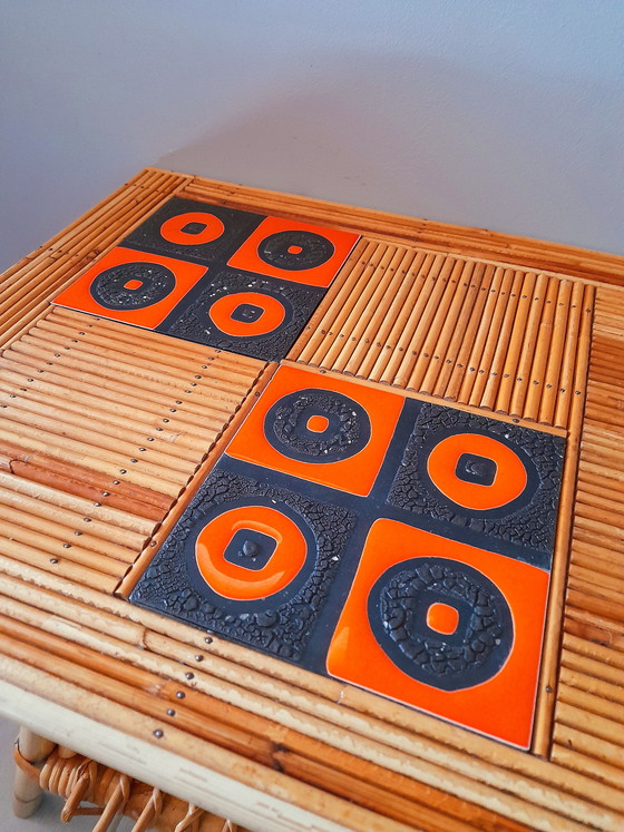 Image 1 of Audoux Minet/Capron Rattan-Couchtisch, 1950