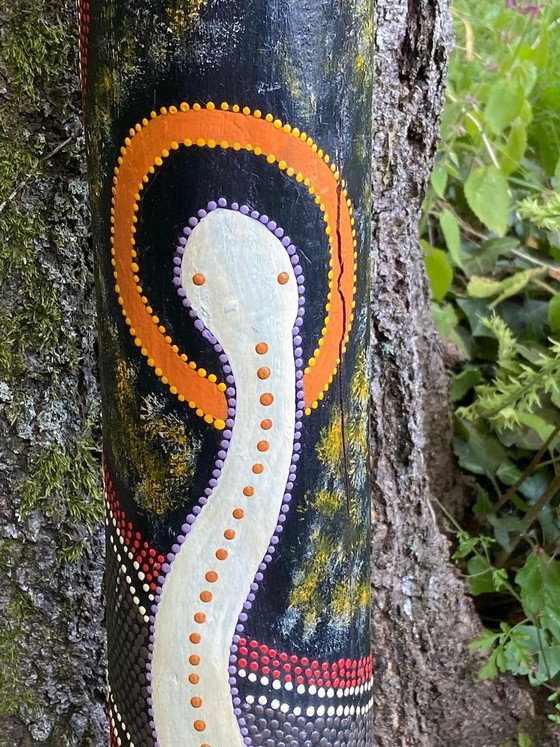 Vecchio Didgeridoo in legno con pittura Aborigena Serpente e Tartaruga, Oggetti decorativi, Nero, Opknappers (foto 3 di 13)