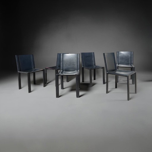 6 schwarze Leder-Esszimmerstühle Carol von Carlo Bartoli für Matteo Grassi