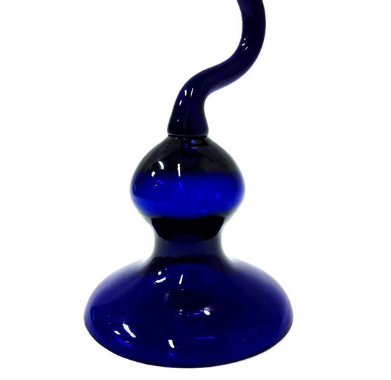 Image 1 of Vintage blue cobalt glass candle holder, 24 cm