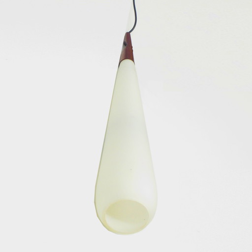 Grote Vintage Design Druppel Hanglamp Van Opaalglas En Teakhout