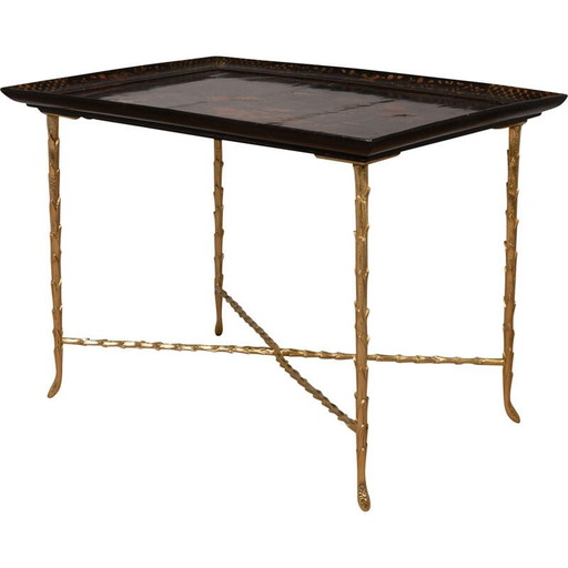 Tavolino da caffè vintage in lacca e bronzo di Maison Baguès, 1970