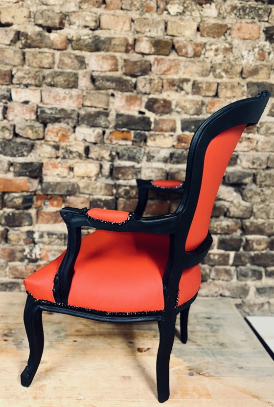 Fauteuil Louis XV vintage unique – Frida Kahlo Pop Art – Wood, Skai (photo 3 of 11)