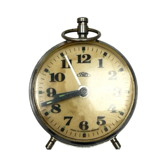 Image 1 of Blauer mechanischer Wecker mit PRIM-Griff, Tschechoslowakei, 1960er Jahre.