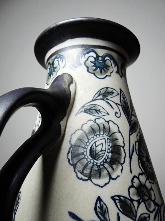 Image 1 of Antico vaso Art Déco 1920-40 in gres pregiato stile Art Nouveau decoro chinoiserie