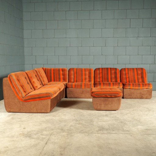 Midcentury modulaire zithoek/zitgroep – velours – jaren 70