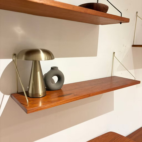 Vintage Danish 1960s Teak Wall Shelves – Shelving unit, Metal, Brass, Mid Century Modern (photo 6 of 15)