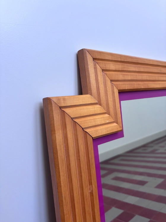 Image 1 of Grande specchio vintage in legno in stile Art Déco - ziggurat / Odeon