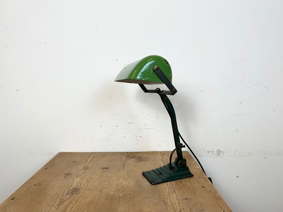 Image 1 of Vintage Green Enamel Bank Lamp, 1950s