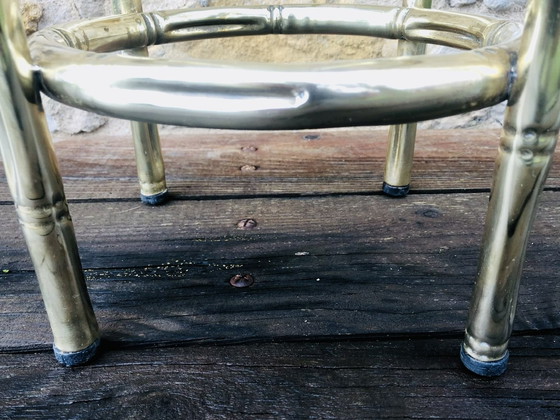 Image 1 of Faux Vintage Faux Bamboo Brass And Glass Side Table, 1950S