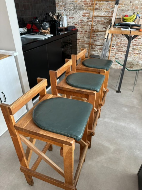 Tabourets de bar vintage en bois des années 90 au design unique – Wood, Leather (photo 3 of 5)