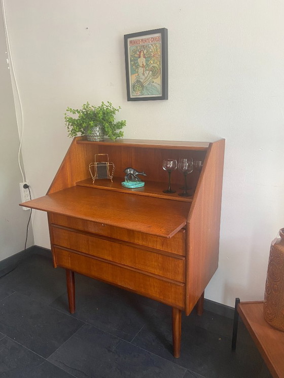 Image 1 of Vintage Danish teak secretaire with 3 drawers and extendable top