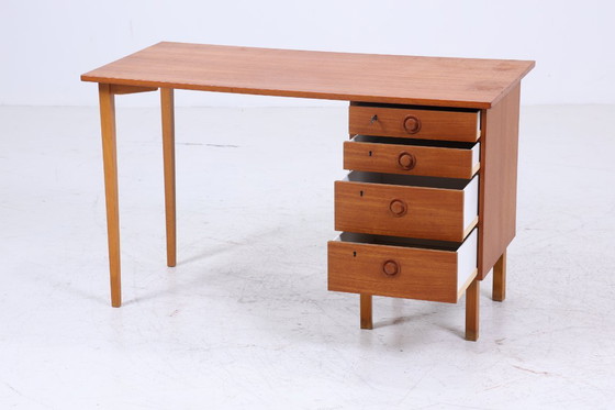 Image 1 of Vintage teak desk from the 60s | Mid - Century drawers work desk office desk table retro wood #07-70