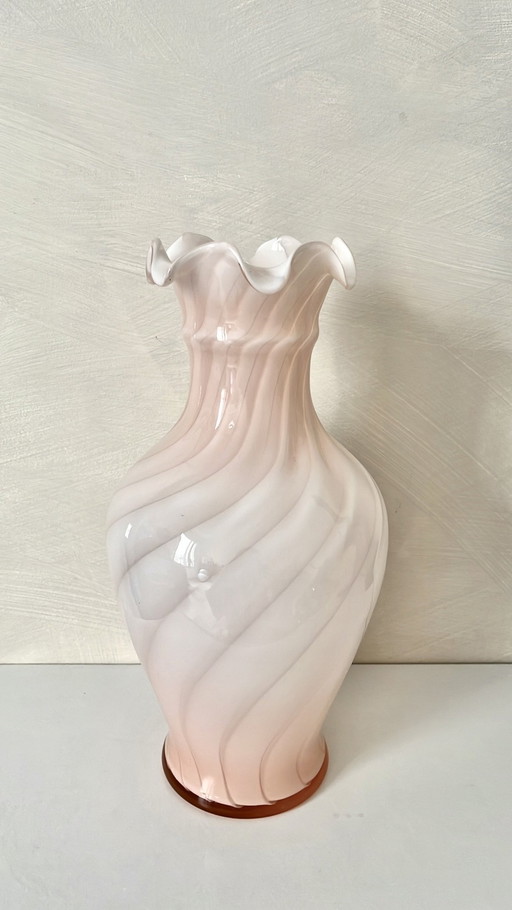 Vase vintage en opaline de Murano rose, années 70