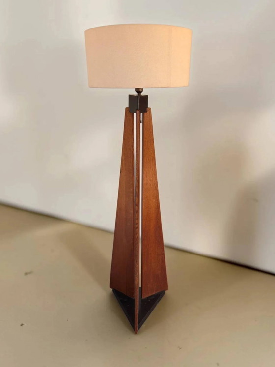 Art Deco floor lamp / Amsterdam School in oak, 1930s – Floor lights, Wood, Textile (photo 9 of 11)