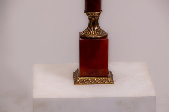 Image 1 of Set of French Empire style lamps made from amber bakelite and brass