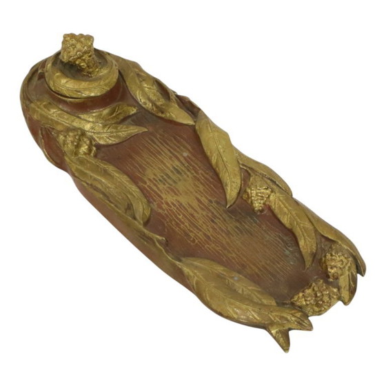 Image 1 of Bronze Art Nouveau Inkwell Pen Holder