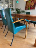 Leren eetkamerstoelen, merk FM, kleur jade