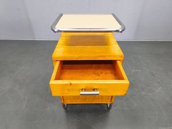 Image 1 of Bauhaus Chrome Tubular Nightstand with Glass Top, 1930s