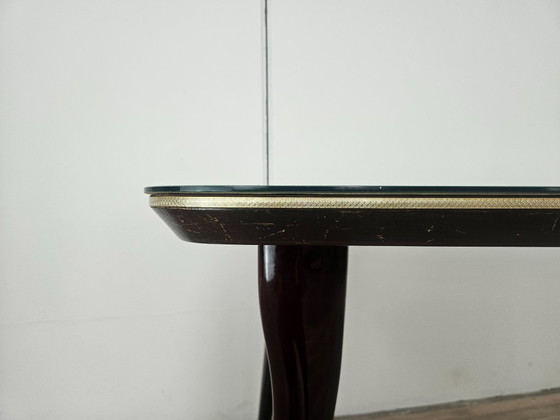 Image 1 of Mid-century mahogany dining table with aquamarine glass top