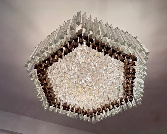 Image 1 of Weelderige kroonluchter van Paolo Venini voor Vivarini, Muranoglas/Prismaglas, Italië, jaren 70, op maat gemaakt