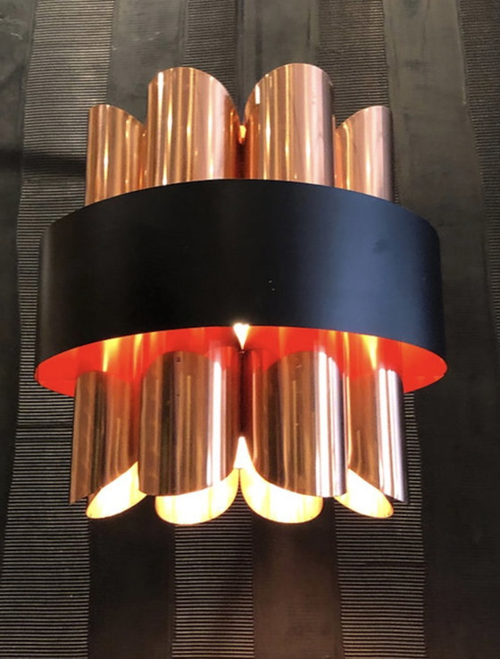 Image 1 of Scandinavian Copper and Black Metal Hanging Lamp