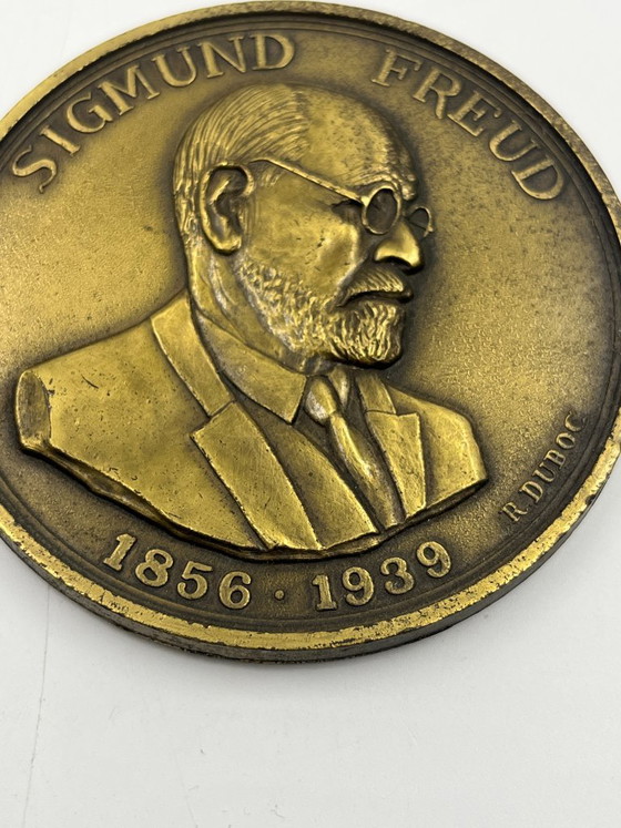 Medaglia Commemorativa Sigmund Freud di R. Duboc, Robert Laffont, Oggetti decorativi, Bronzo, Dorato, Vintage (foto 5 di 6)