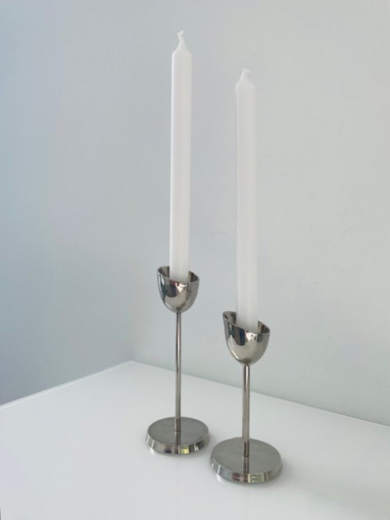 Image 1 of Set di 2 candelieri in acciaio, design moderno