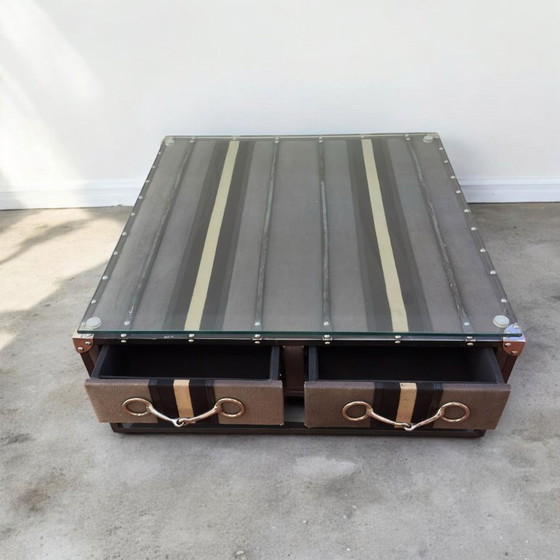 Image 1 of Casa Padrino coffee table in a luxurious vintage suitcase design with a glass top