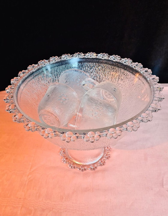 Image 1 of Masserini Barocco large fruit punch bowl and 4 glasses design 60s Italy.